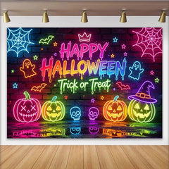 Lofaris Bunter Neon Halloweenhintergrund mit Kürbissen Geistern und Spinnennetzen, leuchtende Partydekoration für gruselige Fotoshootings