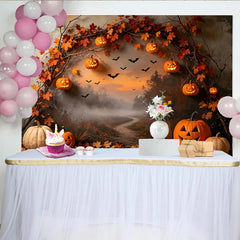 Lofaris Orange Herbstblätter Kürbislaternen Halloween-Hintergrund, gruselige Kulisse für Partydekoration und Fotoshooting