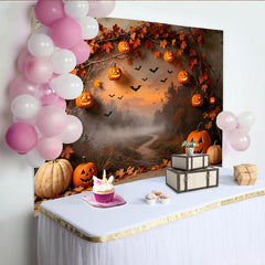 Lofaris Orange Herbstblätter Kürbislaternen Halloween-Hintergrund, gruselige Kulisse für Partydekoration und Fotoshooting