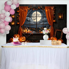 Lofaris Halloween Hintergrund mit Kürbissen Fledermäusen und Vollmond, gruselige Fotowand für unvergessliche Partyfotos