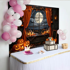Lofaris Halloween Hintergrund mit Kürbissen Fledermäusen und Vollmond, gruselige Fotowand für unvergessliche Partyfotos