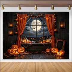 Lofaris Halloween Hintergrund mit Kürbissen Fledermäusen und Vollmond, gruselige Fotowand für unvergessliche Partyfotos