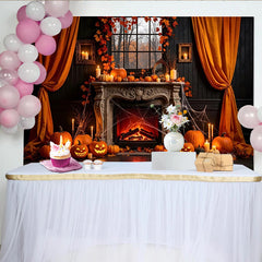 Lofaris Gruseliger Halloweenhintergrund mit Kürbissen und Spinnweben, herbstliche Kulisse für Fotoshooting und Partydekoration