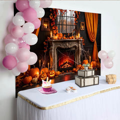 Lofaris Gruseliger Halloweenhintergrund mit Kürbissen und Spinnweben, herbstliche Kulisse für Fotoshooting und Partydekoration