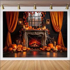 Lofaris Gruseliger Halloweenhintergrund mit Kürbissen und Spinnweben, herbstliche Kulisse für Fotoshooting und Partydekoration