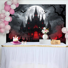 Lofaris Dunkler Halloween-Hintergrund Spukschloss Fledermäuse Vollmond, unheimliche Fotowand für gruselige Partydekoration
