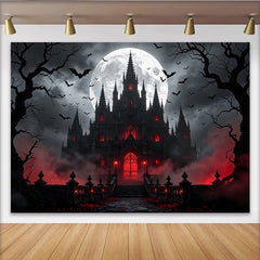 Lofaris Dunkler Halloween-Hintergrund Spukschloss Fledermäuse Vollmond, unheimliche Fotowand für gruselige Partydekoration