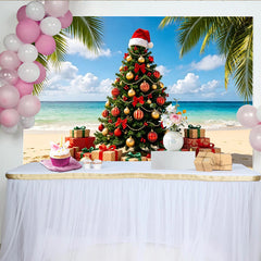 Lofaris Tropischer Weihnachtshintergrund am Strand mit Palmen und Geschenken, festliche Kulisse für Urlaubsfotoshootings und Dekoration