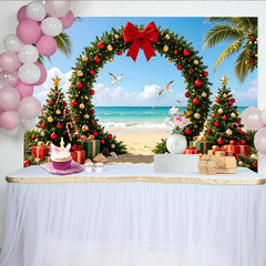Lofaris Tropischer Weihnachtsstrandhintergrund mit Palmen und Meer, festliche Fotokulisse für Urlaubsfotos und Partydekoration