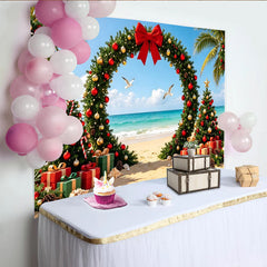 Lofaris Tropischer Weihnachtsstrandhintergrund mit Palmen und Meer, festliche Fotokulisse für Urlaubsfotos und Partydekoration