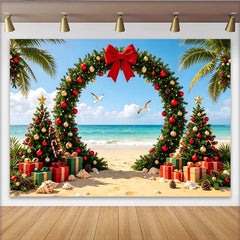Lofaris Tropischer Weihnachtsstrandhintergrund mit Palmen und Meer, festliche Fotokulisse für Urlaubsfotos und Partydekoration