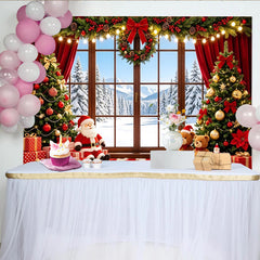Lofaris Winterlicher Weihnachtshintergrund mit Fenster Tannenbäumen und Santa, gemütliche Kulisse für festliche Fotoshootings
