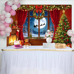 Lofaris Festlicher Weihnachts-Hintergrund mit Kamin und beleuchtetem Baum, winterliche Fotokulisse für Familienfotos und Partydekoration