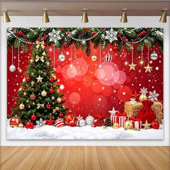Lofaris Festlicher roter Weihnachtshintergrund mit Weihnachtsbaum und Schnee, winterliche Kulisse für Familienfotos und Partydekoration