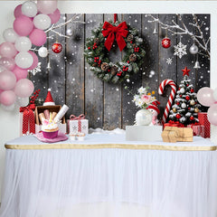 Lofaris Winterlicher Weihnachtshintergrund mit Schneeflocken Holzwand und Kranz, festliche Kulisse für Fotoshooting und Partydekoration