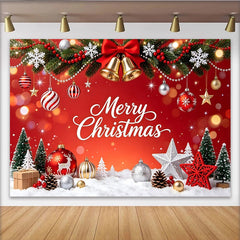 Lofaris Frohe Weihnachten roter Weihnachtshintergrund mit Glocken und Schneeflocken, festliche Kulisse für Partydekoration und Fotoshooting