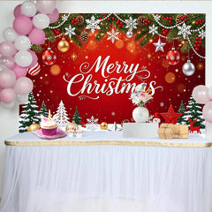 Lofaris Roter Merry Christmas Weihnachtshintergrund mit Tannen und Kugeln, festliche Kulisse für Winterfotos und Partydekoration