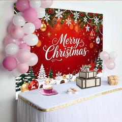 Lofaris Roter Merry Christmas Weihnachtshintergrund mit Tannen und Kugeln, festliche Kulisse für Winterfotos und Partydekoration