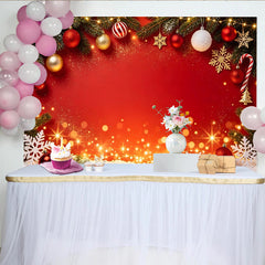 Lofaris Festlicher roter Weihnachts-Hintergrund mit Kugeln und Schneeflocken, glitzernde Kulisse für Winterpartys und Familienfotografie