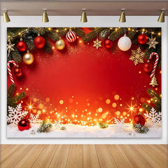 Lofaris Festlicher roter Weihnachts-Hintergrund mit Kugeln und Schneeflocken, glitzernde Kulisse für Winterpartys und Familienfotografie