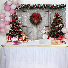 Lofaris Rustikaler Weihnachts-Hintergrund mit Tannenbäumen und Geschenken, winterliche Fotowand für festliche Familienfotos und Partydekoration