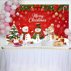 Lofaris Roter Weihnachtshintergrund mit Schneemännern und Weihnachtsbaum, festliche Kulisse für Weihnachtsfeier und Familienfotos