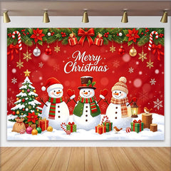 Lofaris Roter Weihnachtshintergrund mit Schneemännern und Weihnachtsbaum, festliche Kulisse für Weihnachtsfeier und Familienfotos