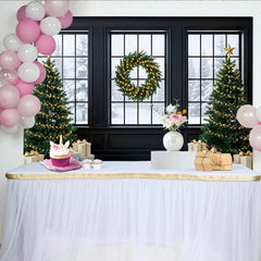 Lofaris Winterlicher Weihnachtsfenster-Hintergrund mit Tannenbäumen, schneebedeckte Winterlandschaft Kulisse für festliche Fotoshootings