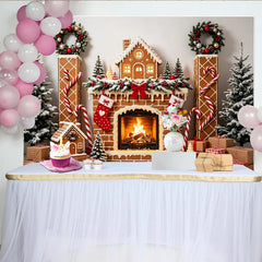 Lofaris Festlicher Lebkuchenhaus-Kamin-Hintergrund für Weihnachten, winterliche Fotokulisse und Partydekoration für Familien