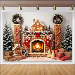 Lofaris Festlicher Lebkuchenhaus-Kamin-Hintergrund für Weihnachten, winterliche Fotokulisse und Partydekoration für Familien