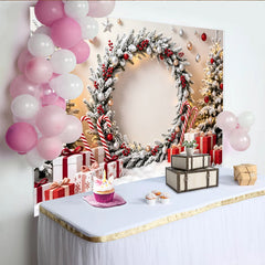 Lofaris Schneebedeckter Weihnachts-Hintergrund mit Beeren und Geschenken, winterliche Fotokulisse für Familienfotos und Partydekoration