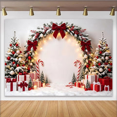 Lofaris Festlicher Weihnachtshintergrund mit Schnee, Weihnachtsbäumen und Geschenken, winterliche Fotokulisse für festliche Partys