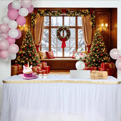 Lofaris Gemütlicher Weihnachts-Hintergrund mit beleuchteten Weihnachtsbäumen und Geschenken, festliche Kulisse für Winterfotoshootings