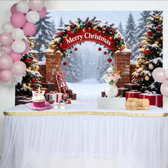 Lofaris Winterlicher Weihnachts-Hintergrund mit Bogen, Geschenken und Zuckerstangen, festliche Fotokulisse für Familienfotos