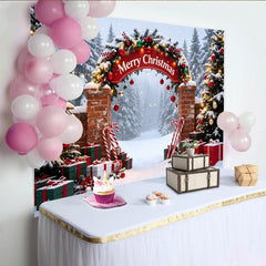 Lofaris Winterlicher Weihnachts-Hintergrund mit Bogen, Geschenken und Zuckerstangen, festliche Fotokulisse für Familienfotos