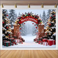 Lofaris Winterlicher Weihnachts-Hintergrund mit Bogen, Geschenken und Zuckerstangen, festliche Fotokulisse für Familienfotos