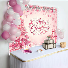 Lofaris Rosa Merry Christmas Weihnachts-Hintergrund mit Baum und Geschenken, festliche Fotowand für Winterparty Dekoration