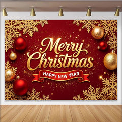 Lofaris Rot-goldener Weihnachtshintergrund mit Schneeflocken für Neujahrsfeier, festliche Kulisse für Partydekoration und Fotoshooting