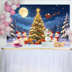 Lofaris Magischer verschneiter Weihnachtshintergrund mit Christbaum und Schneemännern, festliche Kulisse für Winterfotos und Weihnachtsfeiern