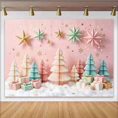 Lofaris Pastellfarbener Weihnachts-Hintergrund mit Sternen und Bäumen, festliche Winterkulisse für Fotoshootings und Partys