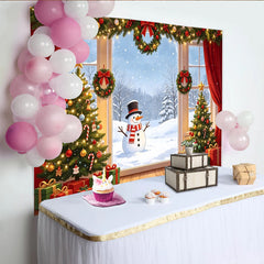 Lofaris Festlicher Weihnachtshintergrund mit Schneemann und Weihnachtsbaum, winterliche Kulisse für Familienfotos und Partydekoration
