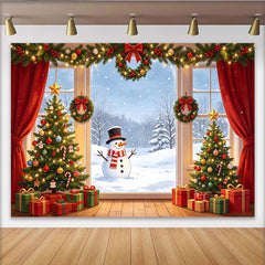 Lofaris Festlicher Weihnachtshintergrund mit Schneemann und Weihnachtsbaum, winterliche Kulisse für Familienfotos und Partydekoration