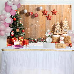 Lofaris Festlicher Weihnachtshintergrund mit Weihnachtsbaum Geschenken und Schnee, rustikale Holzwand Kulisse für Winter Fotografie