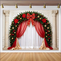 Lofaris Festlicher Weihnachtsbogen-Hintergrund mit roten Sternen und goldenen Kugeln, elegante Kulisse für Winterfotografie und Feiern