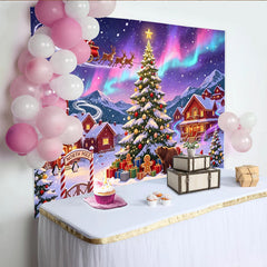 Lofaris Magischer Nordpol Weihnachtshintergrund mit Weihnachtsmann und Nordlichtern, festliche Kulisse für Winterdorf Fotoshooting