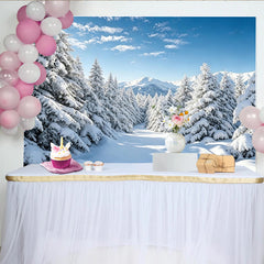 Lofaris Malerischer Winterlandschaft Fotohintergrund mit verschneiten Tannenbäumen, idyllische Kulisse für professionelle Winterfotografie