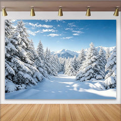 Lofaris Malerischer Winterlandschaft Fotohintergrund mit verschneiten Tannenbäumen, idyllische Kulisse für professionelle Winterfotografie