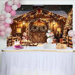 Lofaris Rustikaler Weihnachtsscheunen-Hintergrund mit Schneemännern und Lichterketten, festliche Winterkulisse für Fotoshooting