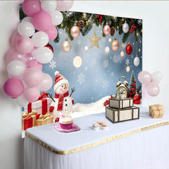 Lofaris Festlicher Weihnachtshintergrund mit Schneemann und Geschenken, winterliche Szene für festliche Fotoshootings und Dekoration