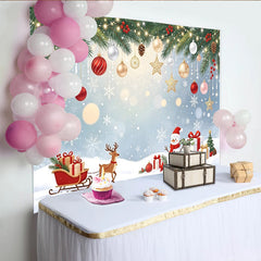 Lofaris Festlicher Weihnachtshintergrund mit Rentier und Schneemann, funkelnden Lichtern Schneeflocken und Geschenken, für Winterdekoration